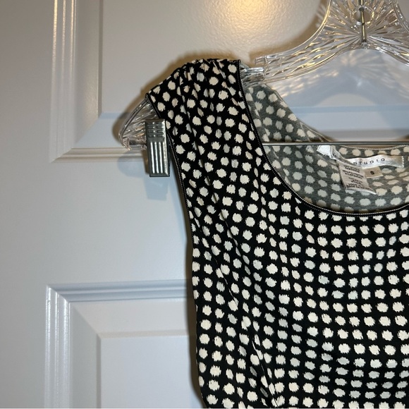 Max Studio Cream/Black Print Stretch Short Sleeve Blouse S - Picture 4 of 7